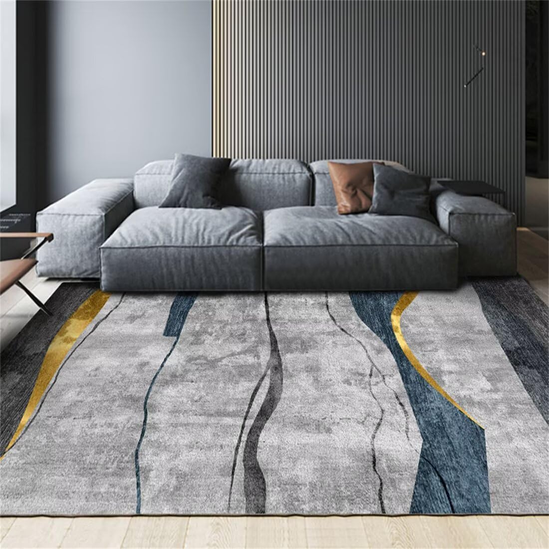 Tapis de salon gris 60x90cm avec motif de rayures abstraites