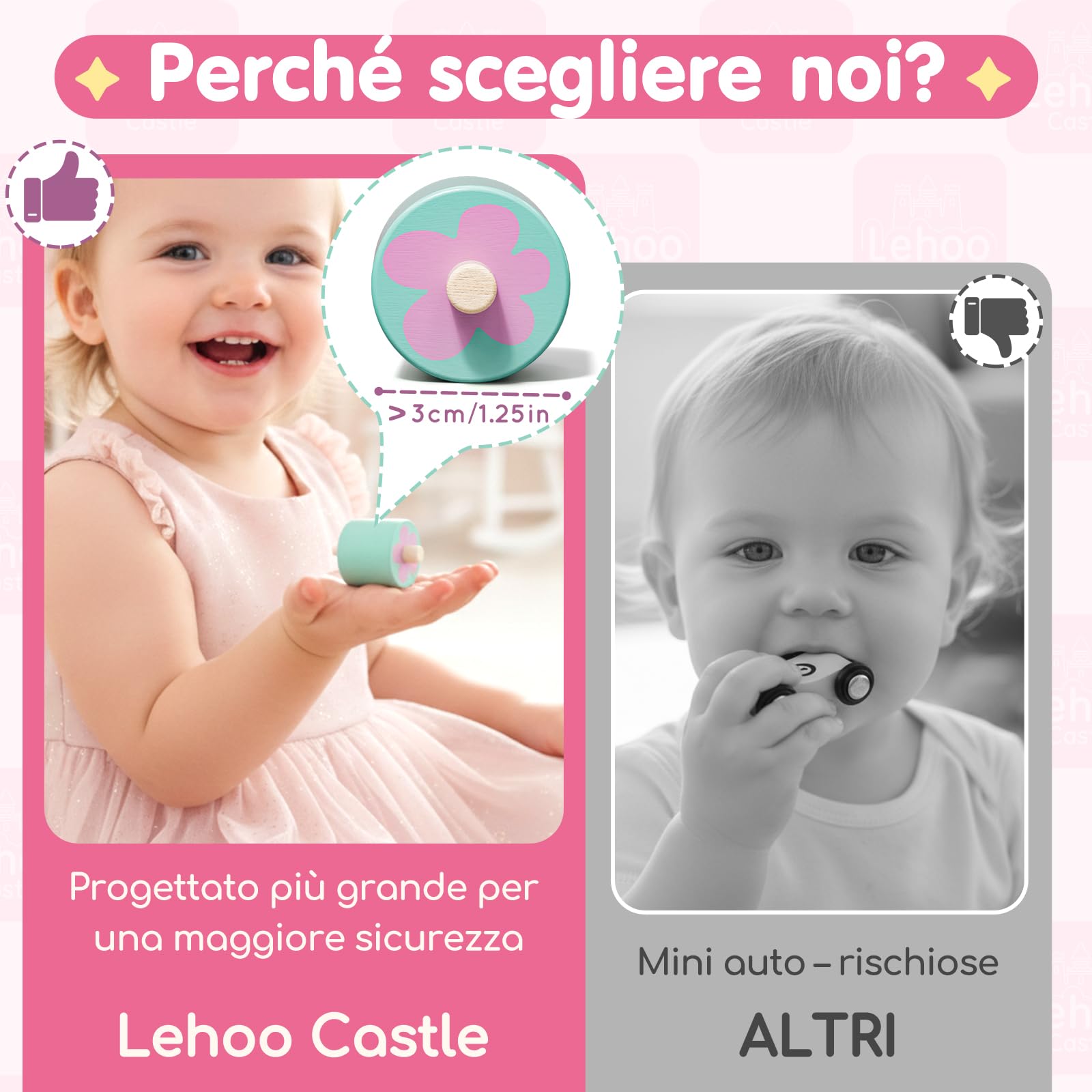 Lehoo Castle Giocattoli Montessori 1 Anno, Rampa in Legno Unicorno per Bambina, Pista con 4 Roller, Gioco Educativo in Legno, Regalo Bambina 1 2 Anni