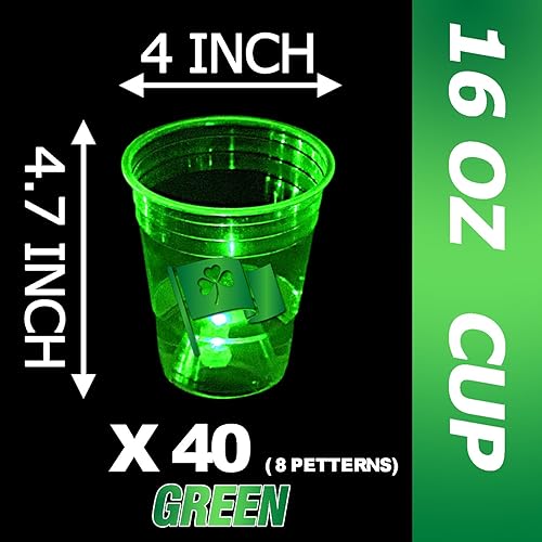 Vista 11 de mishunyus 24 tazas brillantes para el día de San Patricio, suministros de fiesta del día de San Patricio, tazas de fiesta de trébol