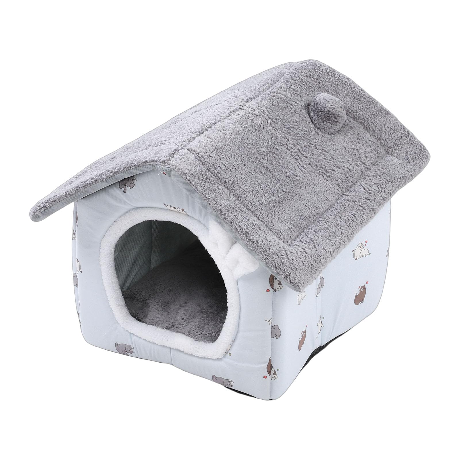 Elprico Lit Grotte pour Chat, Tente Fermée pour Animaux de Compagnie, Cachette pour Chaton Toutes Saisons de 14,96 Pouces avec Coussin Amovible Lavable en Machine, pour Chats d'intérieur, Petits