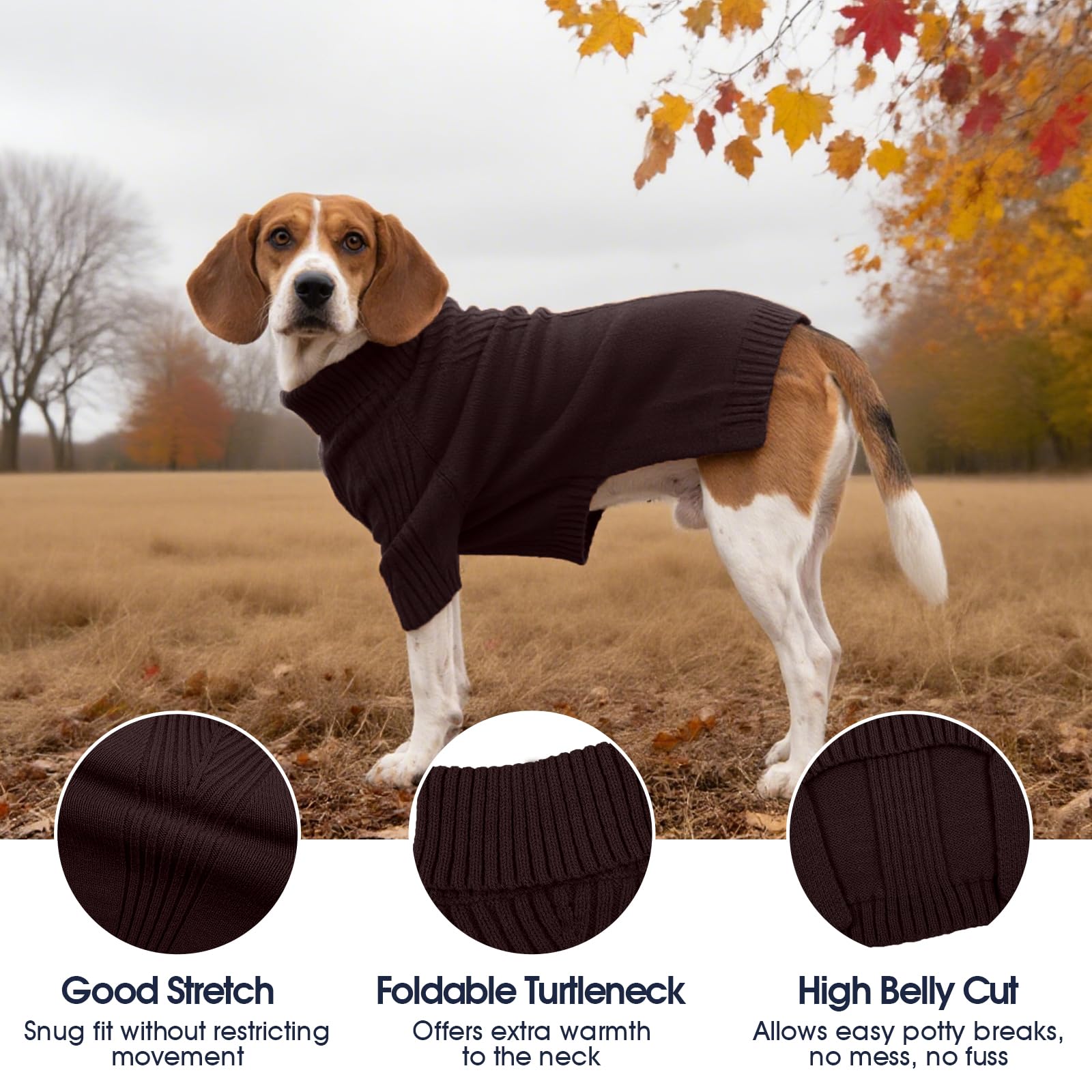 IECOii Felpe per cani, maglione da cane a collo di tartaruga per grandi cani ragazza ragazzo, maglia ad alto collo per indossare all'aperto al tempo freddo (-marrone, 4XL)