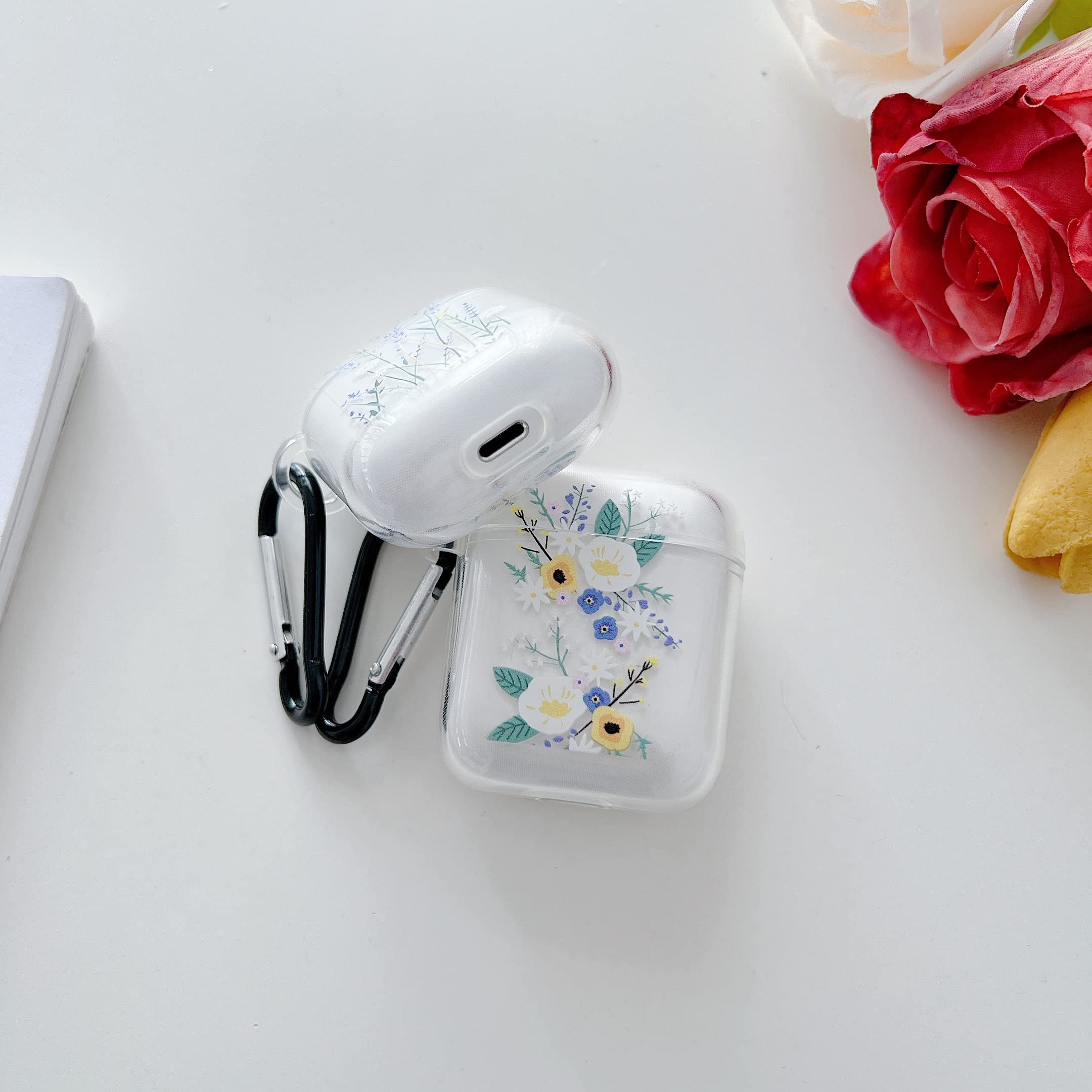 AirPods 1 & 2 Hülle Mit Blumen-Design – Klare TPU-Hülle Mit Schlüsselanhänger, Stoßfest, Lila