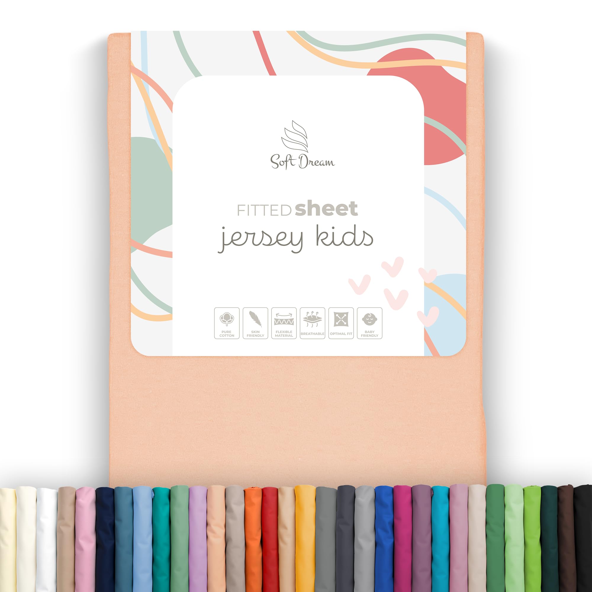 Soft Dream Peach Fitted Sheet, 80 X 200 Cm, - 100% Combed Cotton Jersey - Premium Quality - Fitted Sheet For Children's Bed Junior Bed - Oekotex Certified - Made In Eu - 80X200cm