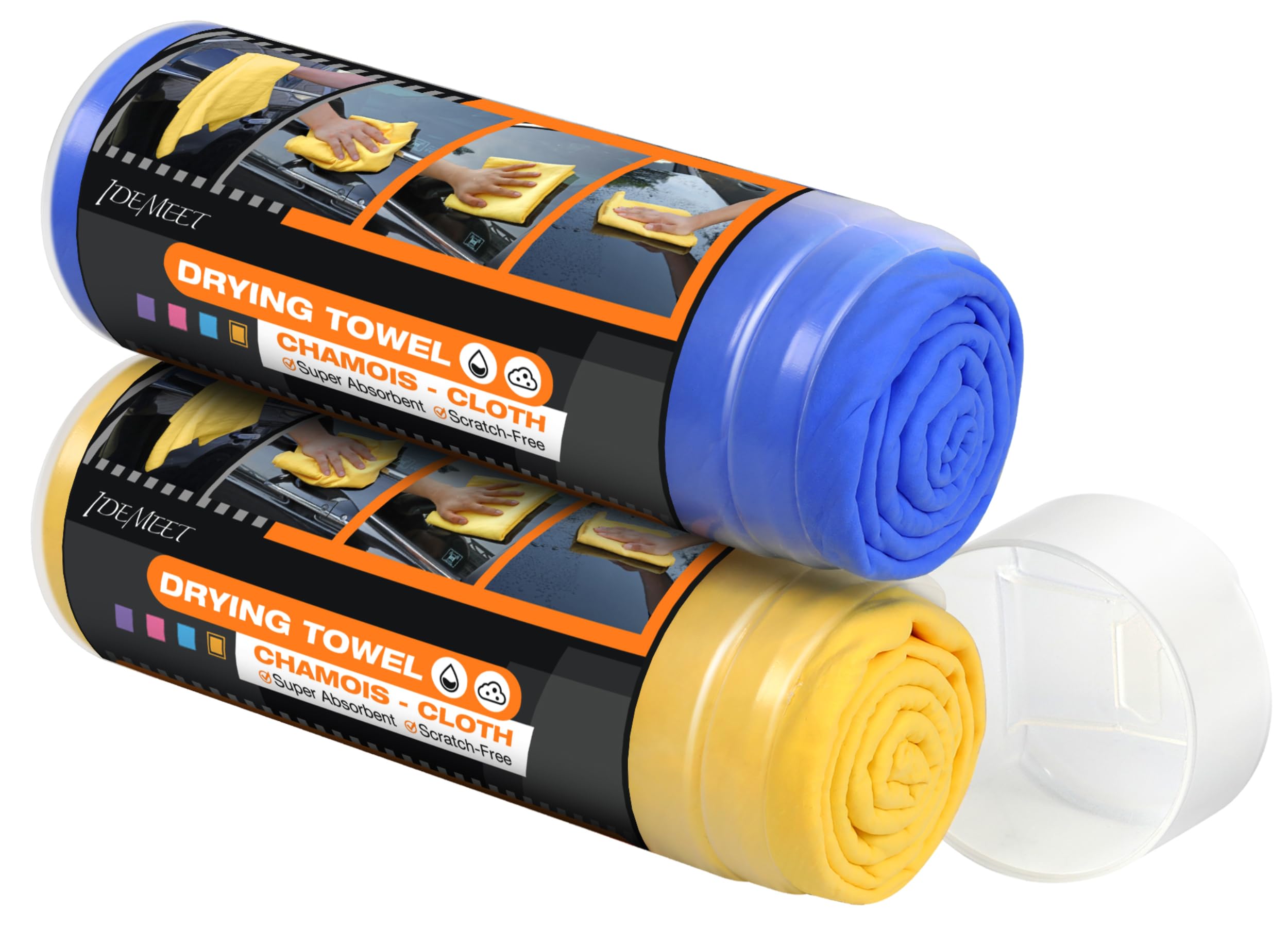 Super Absorbent Shammy Towel for car, Premium 2 Pack 26"x17" Car Drying Towel, Reusable Soft Chamois Cloth for Car, Vehicle, Dust Remove, Scratch/Spot/Streak Free, Yellow & Blue