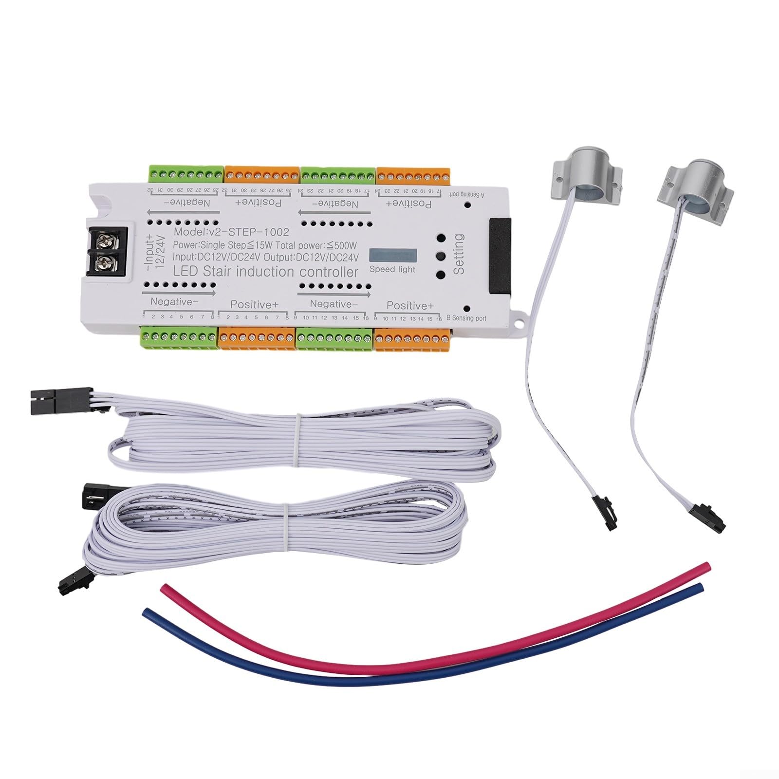 Treppenlicht-Controller-Set, intelligenter Bewegungssensor, LED-Treppenbeleuchtung, 32 Kanäle, Anti-Auslauf-System, anpassbare Einstellungen, weiß, kabelgebunden, elektrisch, 5 m
