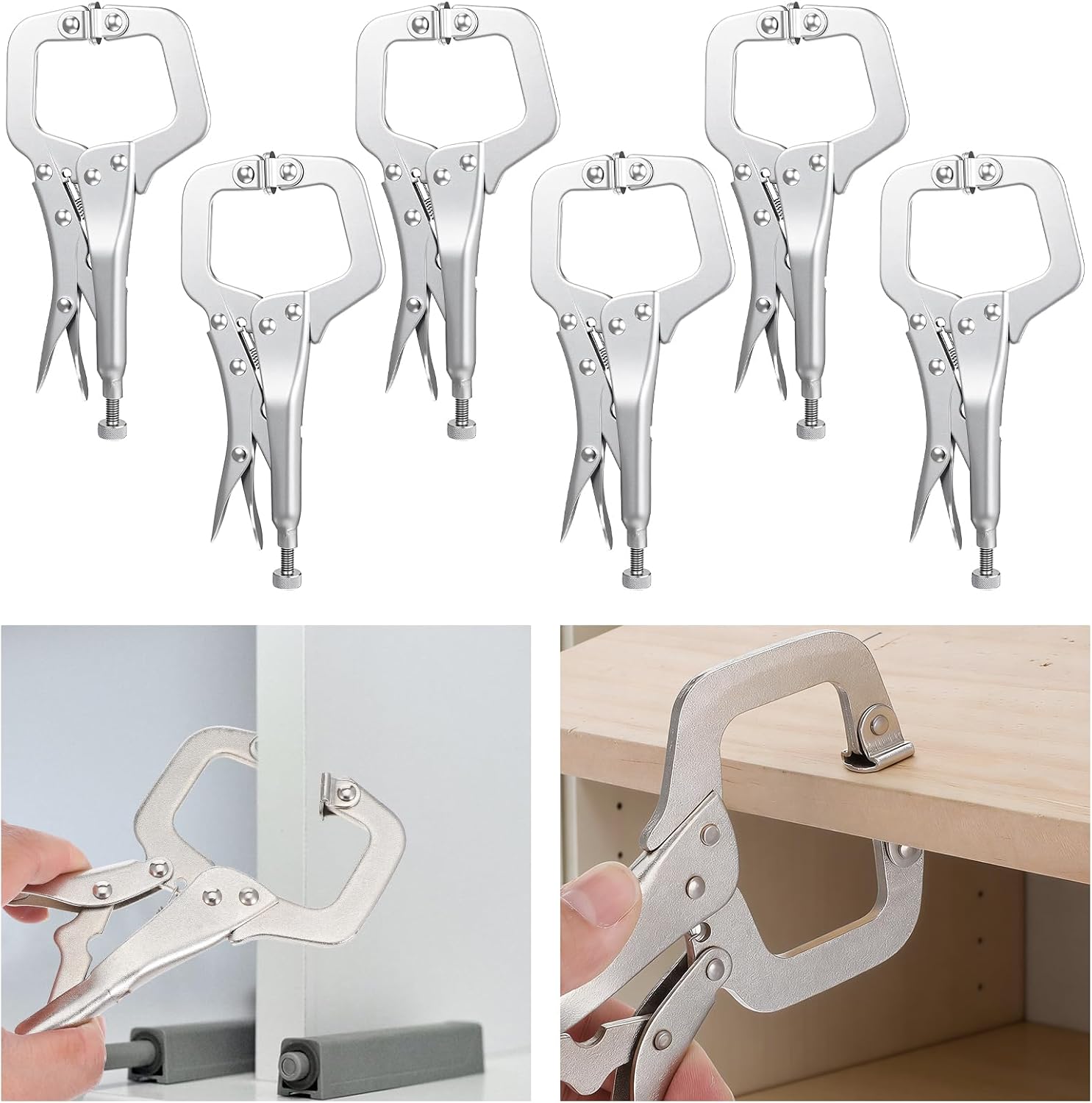 6Pcs C Clamp Locking, 6 Inch Heavy Duty Welding Clamps Pliers Set with Swivel Pads, Vise Grip Clamps for Metalworking, Woodworking, Home Workshop & Professional Repair
