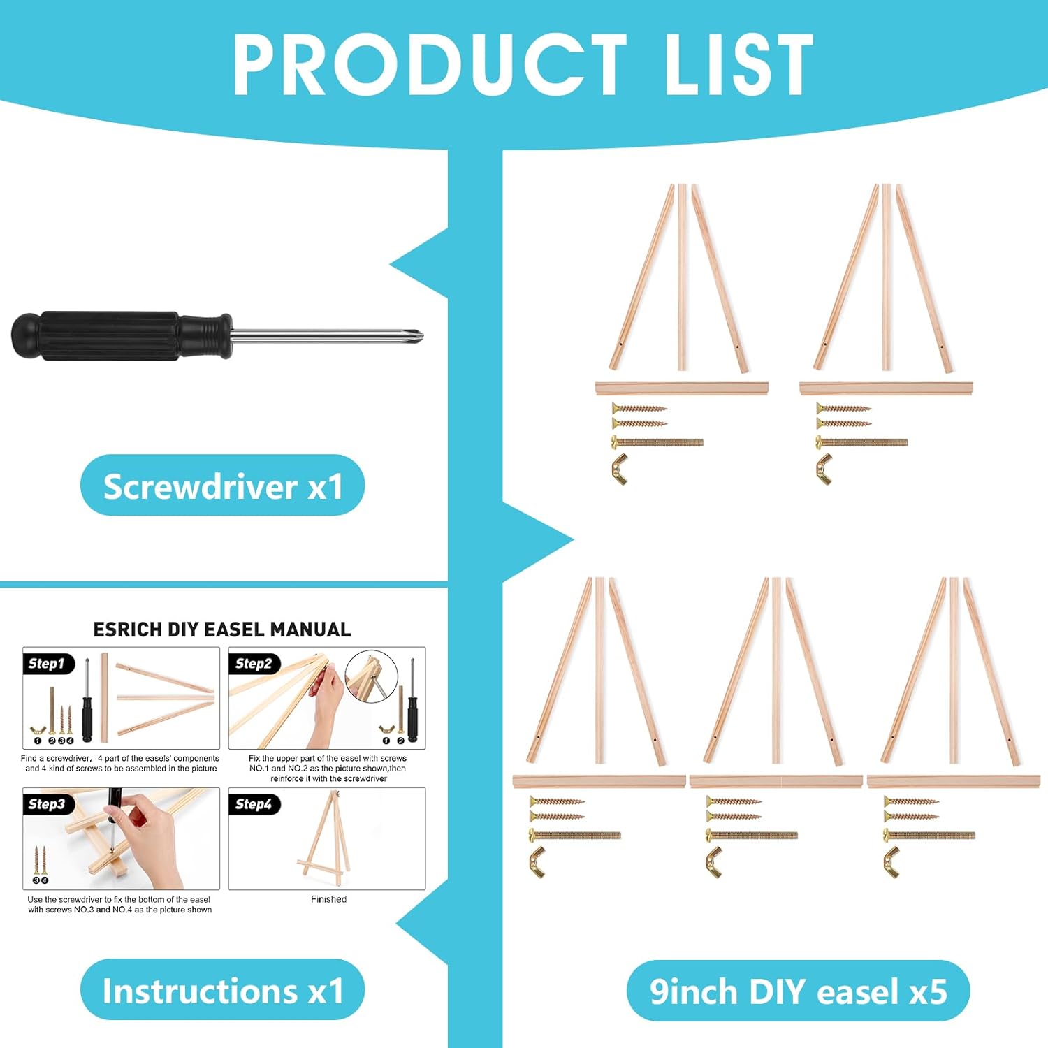 ESRICH 5 Pack 9In Wood Easels,Tabletop Painting Display Easels, Painting Party Easel, Kids Student Tabletop Easels for Painting,Portable Canvas Photo Picture Sign Holder - Image 4