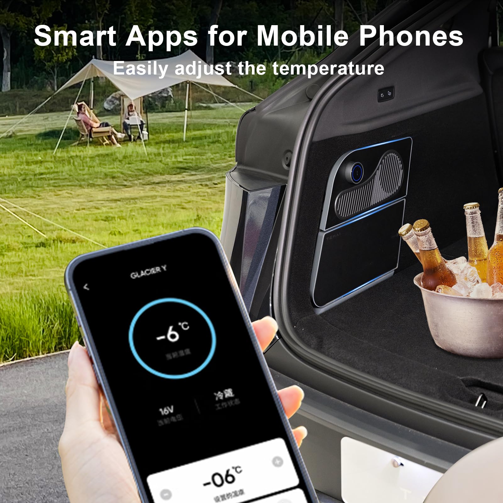 Tlyard Tesla Model Y Car Refrigerator 16L, -6°C Cooling, AI 3-Mode Cooling, Ultra-Low 0.5kWh Power Consumption, Easy Install, Perfect for Tesla Model Y 5 Seater Trunk Camping Travel(Knob Control)