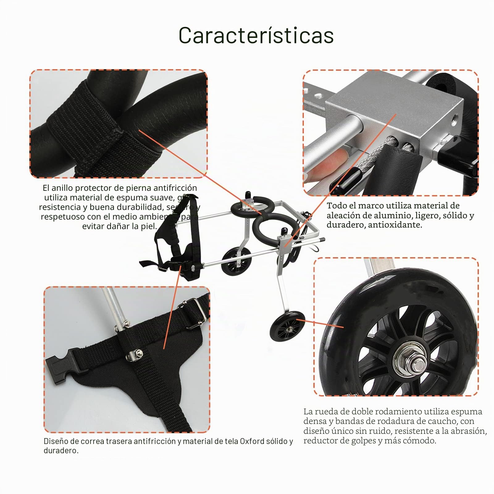Silla de ruedas ajustable para perros para patas traseras, rehabilitación, 2 ruedas, silla de ruedas mediana para patas traseras de 24-34 cm, perros de 5 a 14 kg