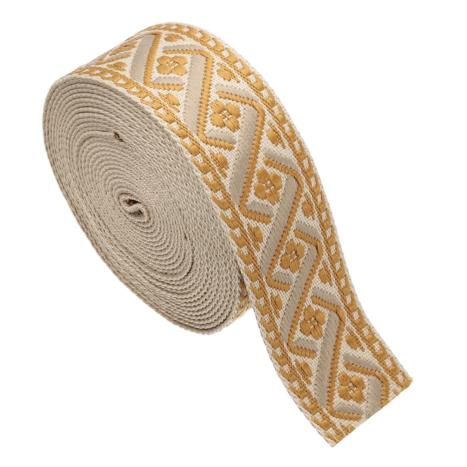 sourcing map 4.75 Yards Cotton Webbing Strap, 1.5-inch(38mm) Jacquard Webbing Ribbon Embroidery Polyester Webbing Straps Purse Strap Belt for Purse Bag Crafts Clothing, Khaki-Dark Yellow