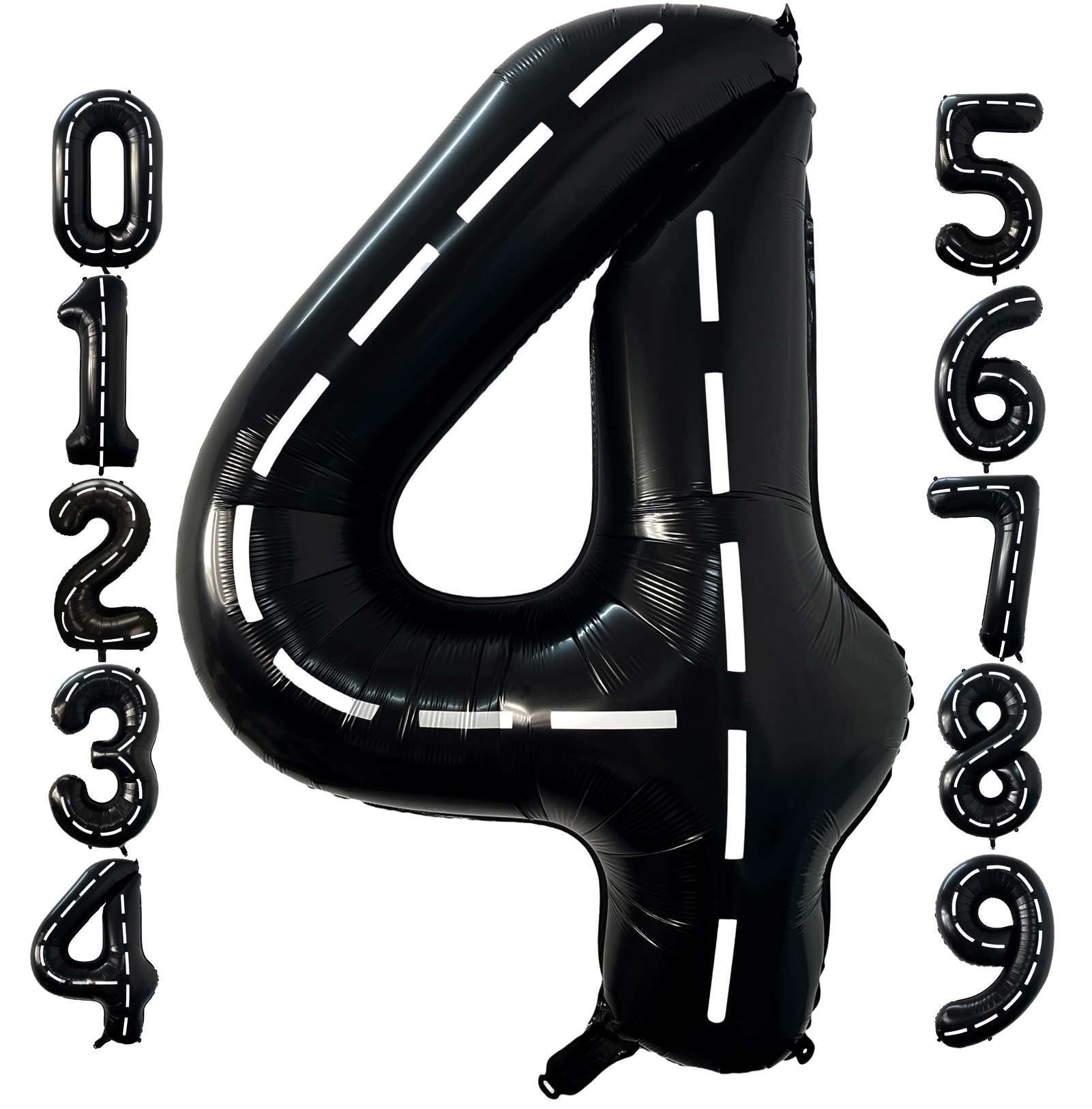 40 Inch Race Car Black Number 4 Balloon Large Size Jumbo Digit Foil Mylar Racetrack Helium Balloons for Boys 4th Racing Car Monster Truck Theme