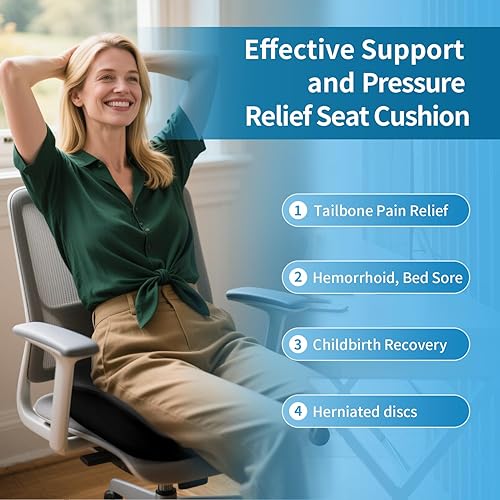 Miniatura 7 de Almohada de dona para el dolor de coxis y alivio de hemorroides - Cojín de asiento de coxis para ciática, posparto, presión sentada - Espuma