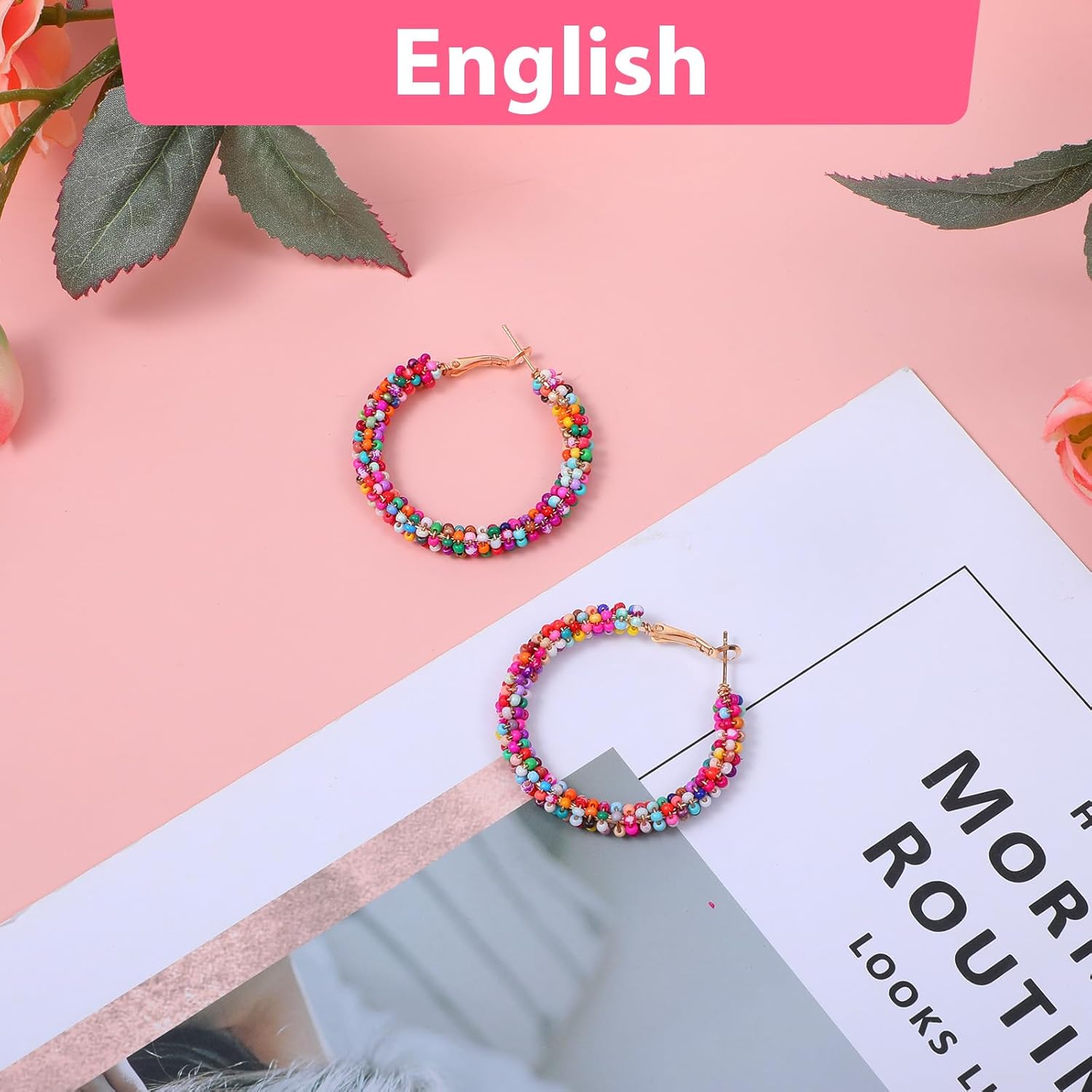 Colorful Beaded Earrings for Women, Boho Flower Hoop Earrings, Boho Trendy Summer Beach Jewelry Gift, Floral Hoop Earring, Plated Gold - Image 6