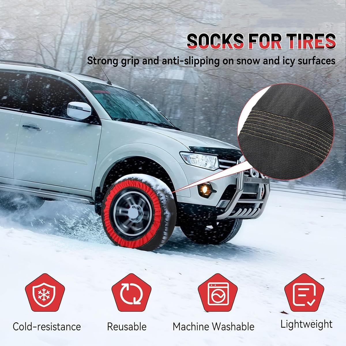 2PCS Snow Chains for CR-V V 2018 2019 2020 2021 2022, Car Wheel Tire Chain Anti-skid Automotive Wheel Snow Socks Ice Traction Cover Improved Surfce Hold,A/6008