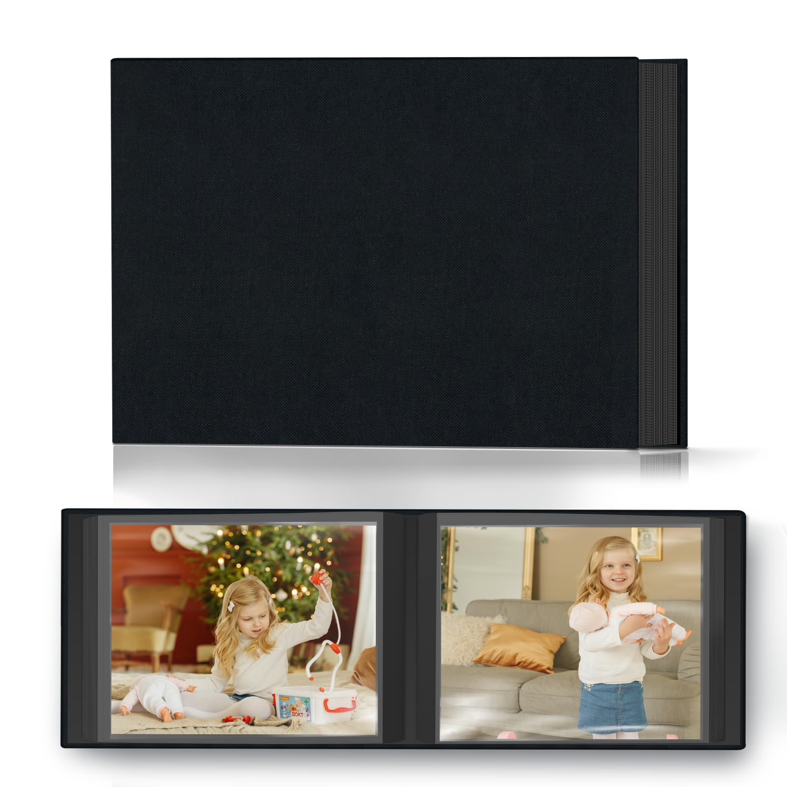 Popotop Black Photo Album 4X6 48 Pockets For Wedding Gifts,Linen Hardcover Picture Albums For Family Anniversary Baby Vacation Pictures