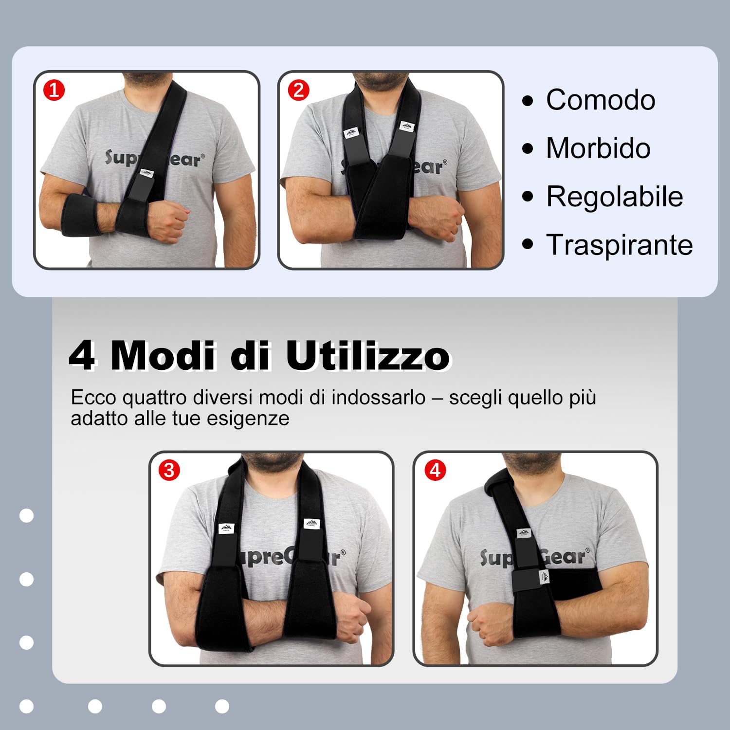supregear Supporto Braccio Immobilizzatore Spalla, Tutore Leggero e Confortevole per Spalla Infortunata, Frattura, Lussazione, Distorsione, Sinistra/Destra, Uomo Donna, Nero