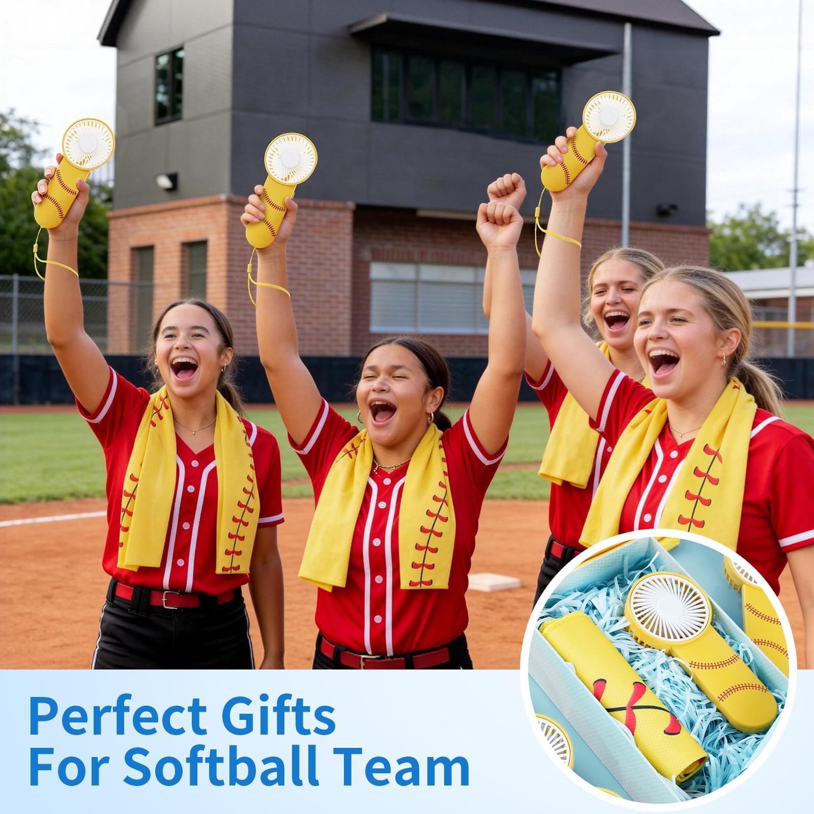 24-teiliges Softball-Team-Geschenk-Set, enthält 12 Softball-Kühltücher und 12 tragbare Ventilatoren, 101,6 x 30,5 cm, Workout-Sport-Handtücher, Mini-Handventilator für Sport-Partygeschenke