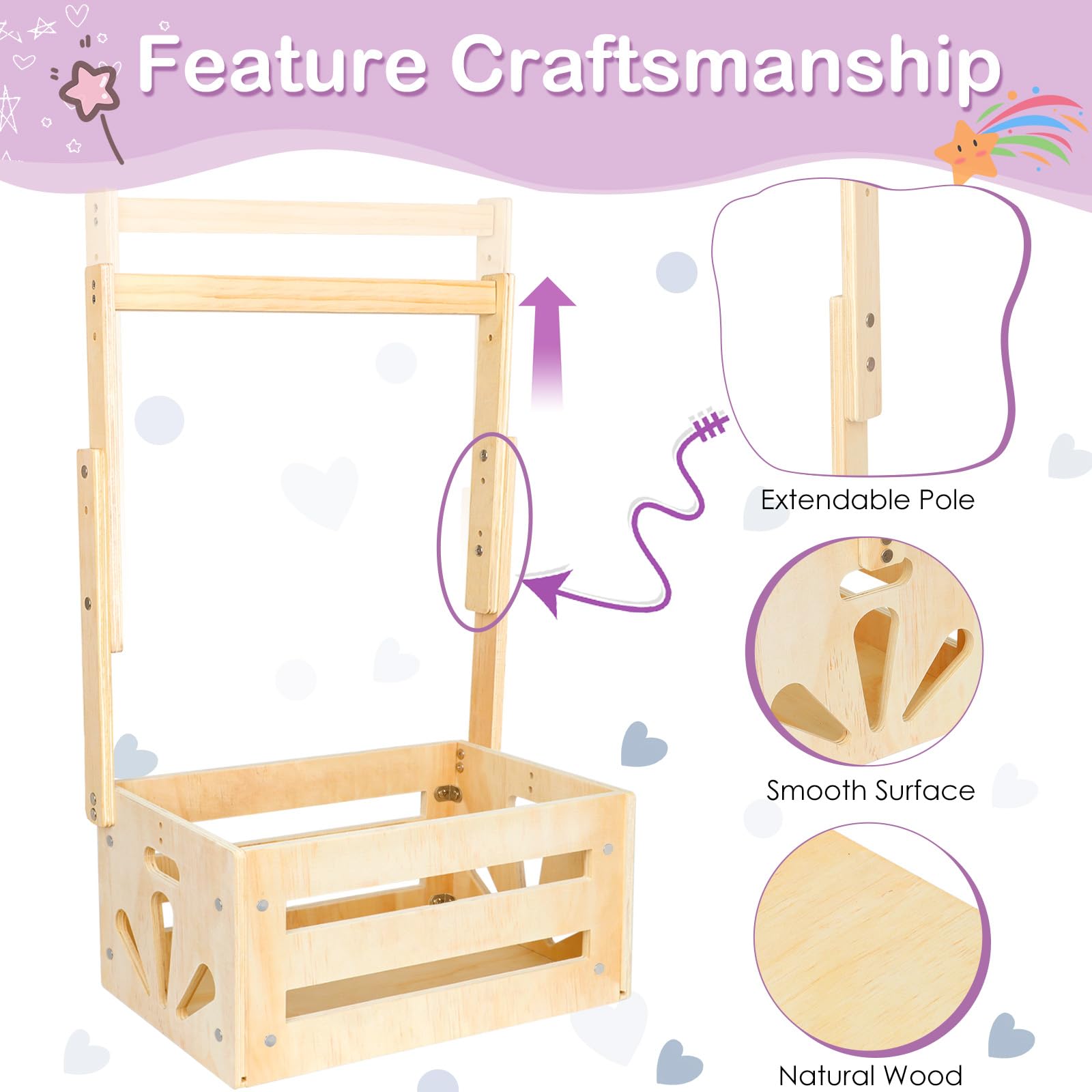 Cesta de madera para almacenamiento de bebé con asa ajustable, cesta pequeña para regalos de baby shower (natural)