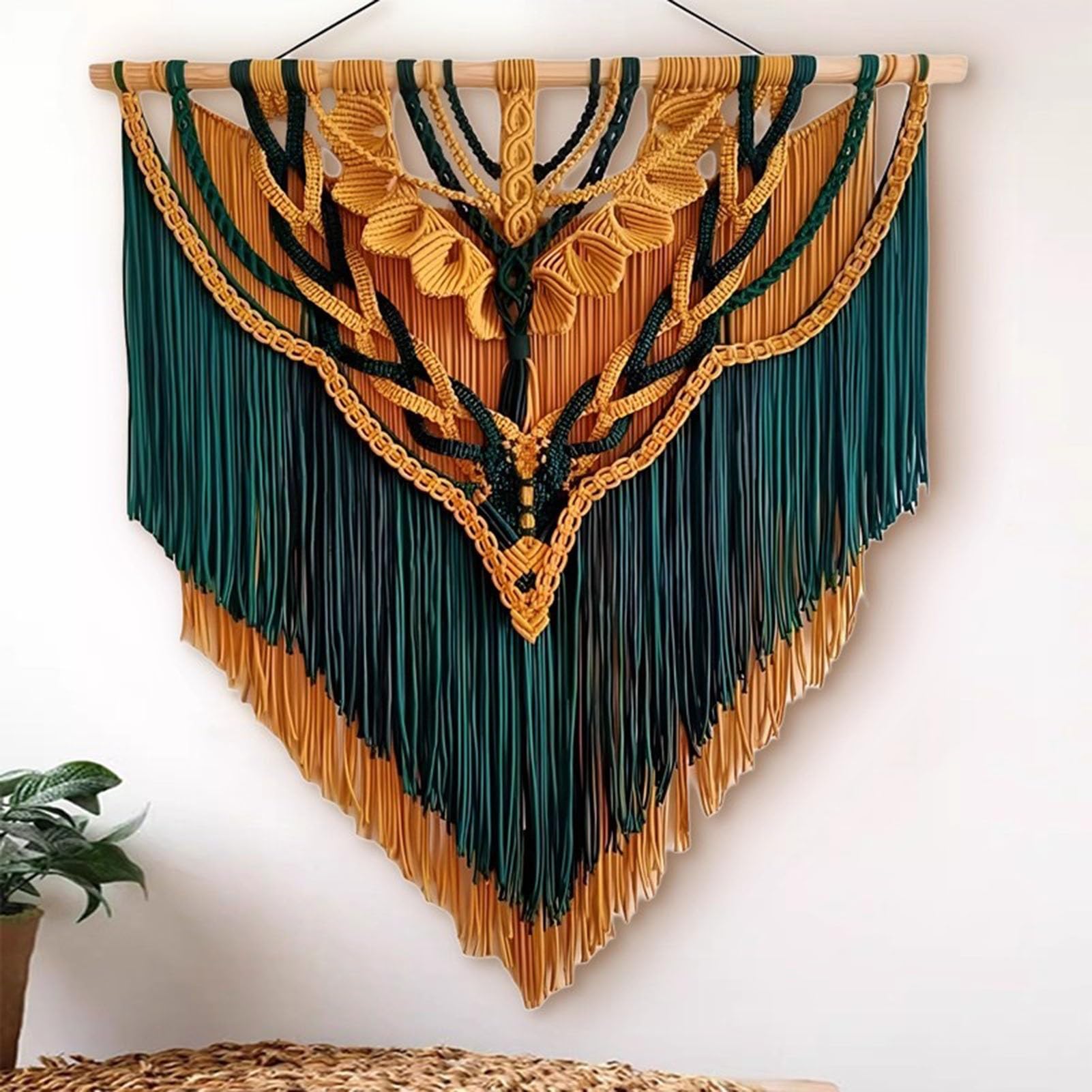 Tapiz de pared de macramé tejido hecho a mano con borlas, decoración de pared grande para bodas, casas de familia y hoteles