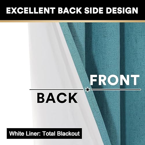 Miniatura 59 de PrinceDeco Cortinas opacas 100% para dormitorio, cortina de lino para puerta corrediza de cristal, cortinas opacas extra anchas con ojales Arena