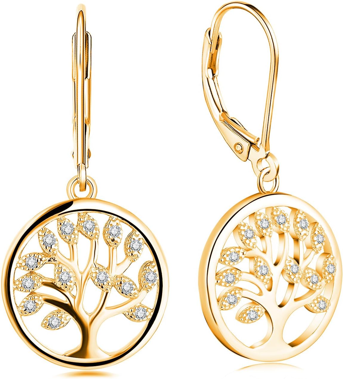 JO WISDOM 925 Sterling Silver Cubic Zirconia Tree of Life Earrings