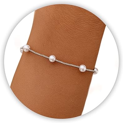 Pearl Bracelets for Women, Dainty Gold Bracelet Silver Prom Pearl Jewelry for Wedding, Trendy Daisy Bracelet Heart Bracelet as Simple Bridesmaid Gifts Floral Jewelry Brazaletes Para Mujer