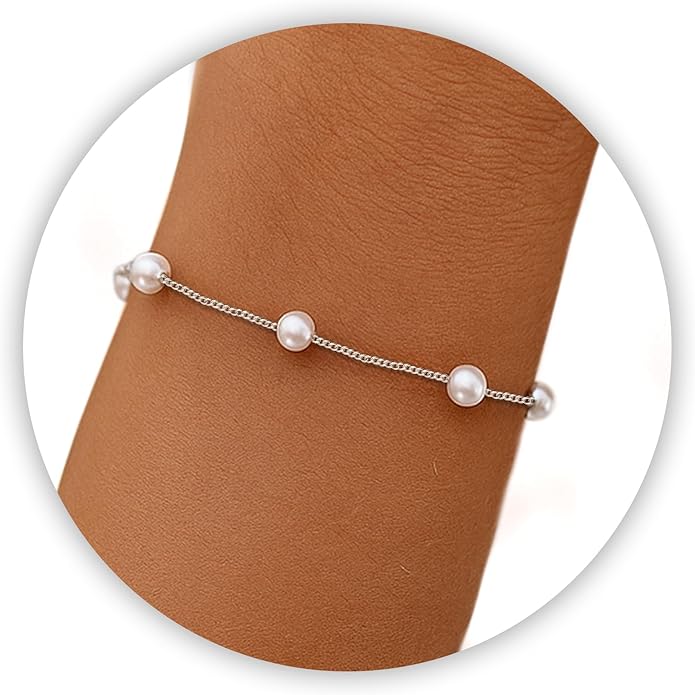 Pearl Bracelets for Women, Dainty Gold Bracelet Silver Prom Pearl Jewelry for Wedding, Trendy Daisy Bracelet Heart Bracelet as Simple Bridesmaid Gifts Floral Jewelry Brazaletes Para Mujer