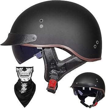 Half Helmet Open-Face Helmet Brain - Cap Cruiser Chopper Scooter Pilot Jet Helmet DOT+ECE Certified Personality Retro Harley Motorcycle Helmet Vintage Motorcycle HelmetI,XL=6162cm