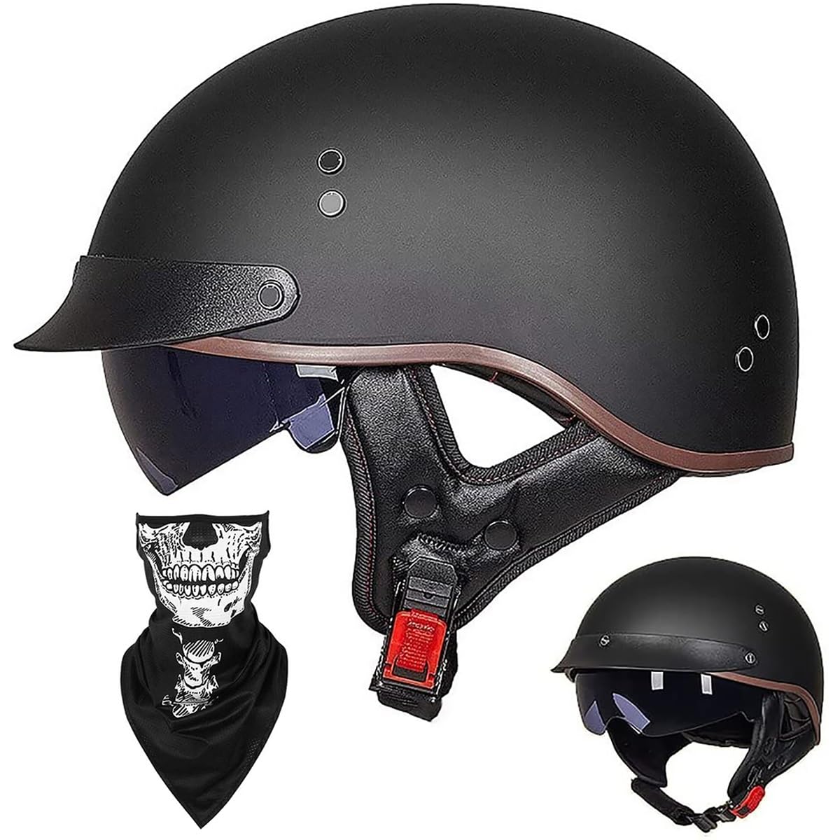 Ebayin I Half Helmet Open-Face Helmet Brain - Cap Cruiser Chopper Scooter Pilot Jet Helmet Dot+Ece Certified Personality Retro Harley Motorcycle Helmet(,Xxl=(63~64Cm))