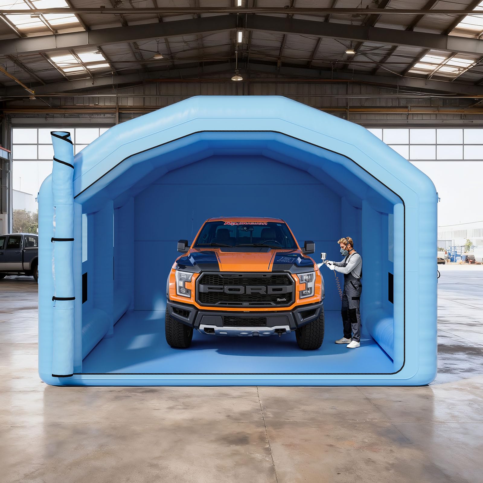 VEVOR Cabine de Peinture Gonflable 10x6x4 m, Tente de Pulvérisation pour Voiture avec Ventilateurs de 950 W et 1100 W et Système de Filtration d'air, Toit Rond, pour Garage Atelier Automobile