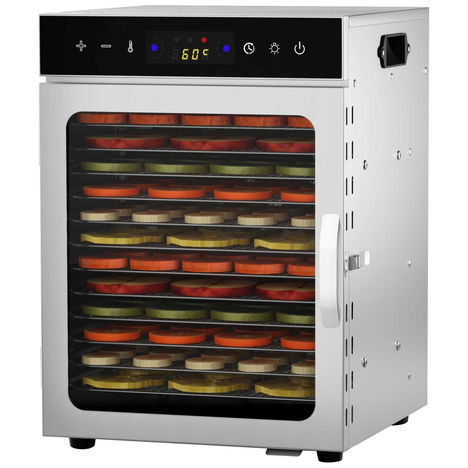 12Tray Stainless Steel Food Dehydrator,LED Touch Control Design,Adjustable Digital Temperature 30-90°C and 24 Hour Timer,Fruit Dryer Machine for Fruit, Veg, Meat & More
