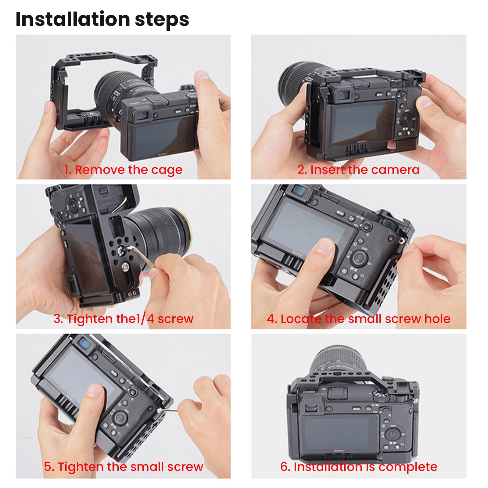 Jaula profesional para cámara Sony A6600 T6061 CNC de aluminio vertical, soportes de zapata fría y diseño antigolpes, perfecto para vlogging/videos cortos (YH-A6600 4620)