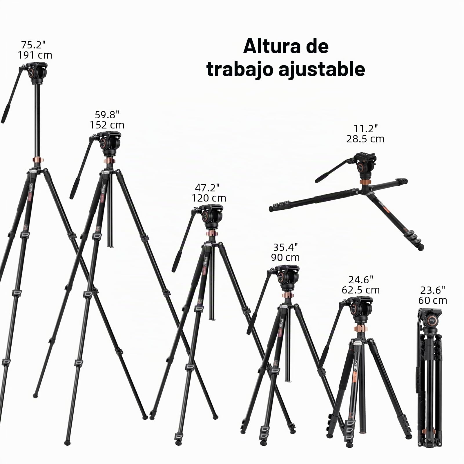 Cayer 75" Trípode Monopié de Video con Cabezal Fluido, Placa QR de Aleación de Aluminio Compatible con dji RS Gimbal, 360° Pan e Inclinación de +90°/-70° para DSLR, Carga Máx: 8kg, FP2450
