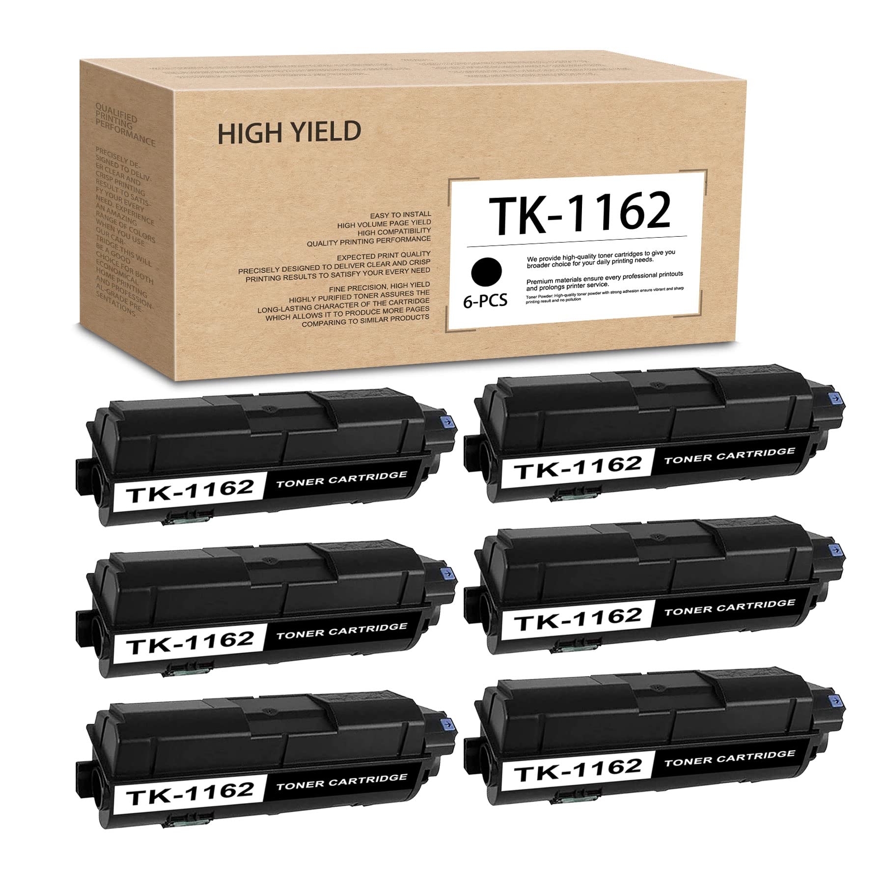 6 Pack Compatible TK-1162(1T02RY0US0) TK1162 High-Yield Black Toner Cartridge Replacement for Kyocera ECOSYS P2040 P2040DW P2040DN Printers,Sold by DDDZSWGS