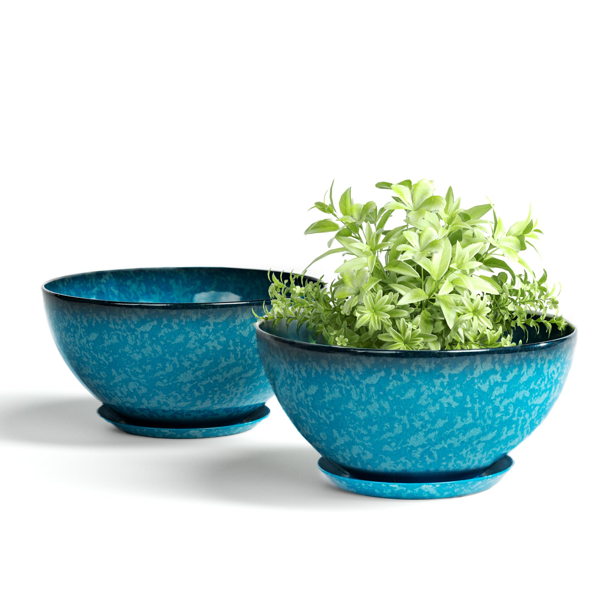 Plant Pots, 10 Inch Planters with Drainage Holes and Saucer, Plastic Flower Pots Outdoor Indoor, Modern Pottery-Like Finish Planters for House Plants