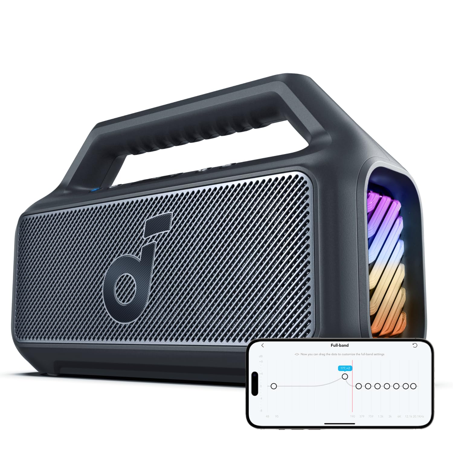 soundcore Boom 2 Outdoor Speaker, 80W, Subwoofer, BassUp 2.0, 24H Playtime, IPX7 Waterproof, Floatable, RGB Lights, USB-C, Custom EQ, Bluetooth 5.3, Portable For Outdoors, Camping, Beach, and Backyard