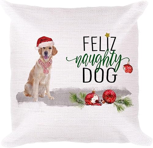 Studio 9Thirty3 Almohada amarilla de Navidad de laboratorio, decoración navideña de laboratorio amarilla, regalo para mamá o papá de laboratorio