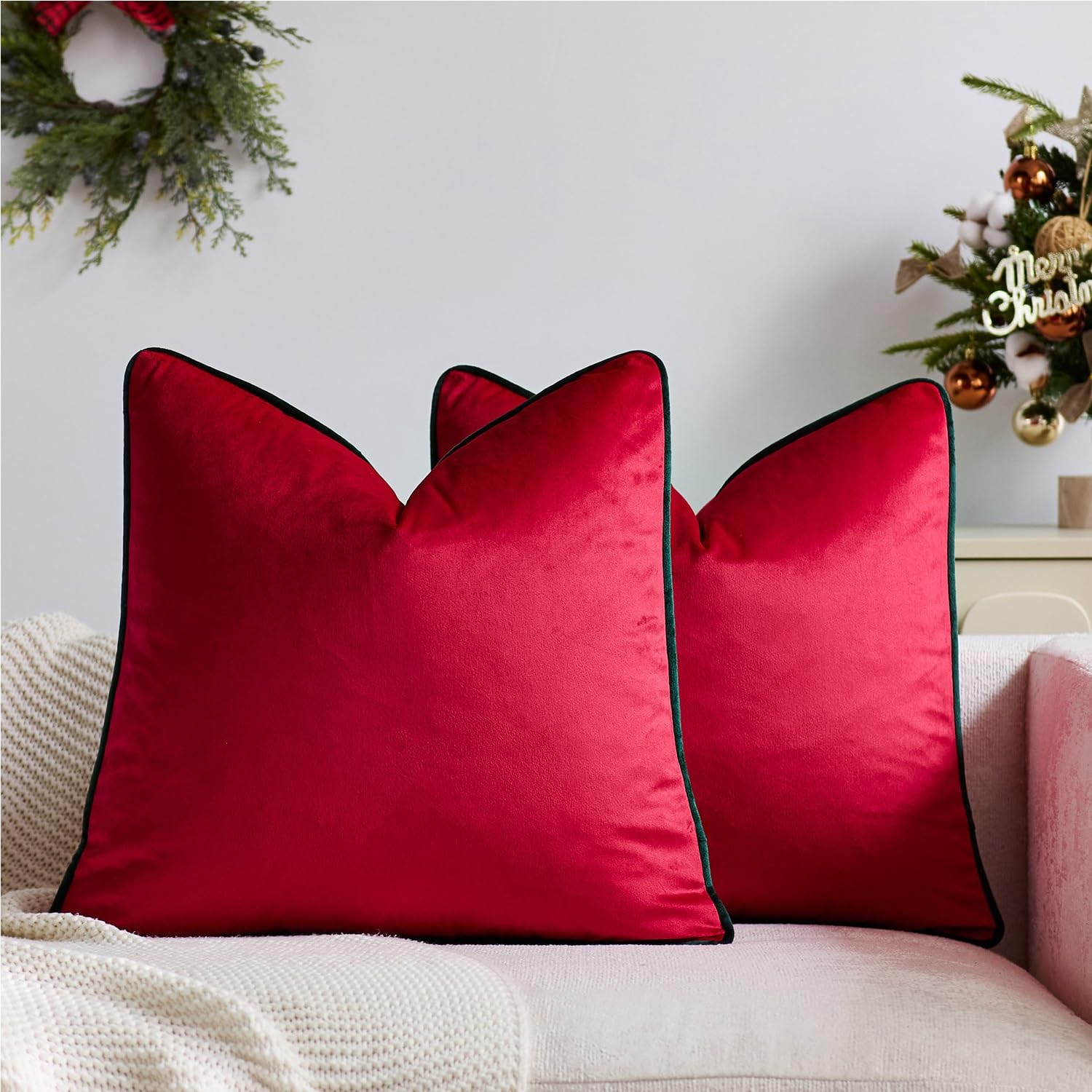 Taie d'oreiller super doux avec bordure en velours pour décoration