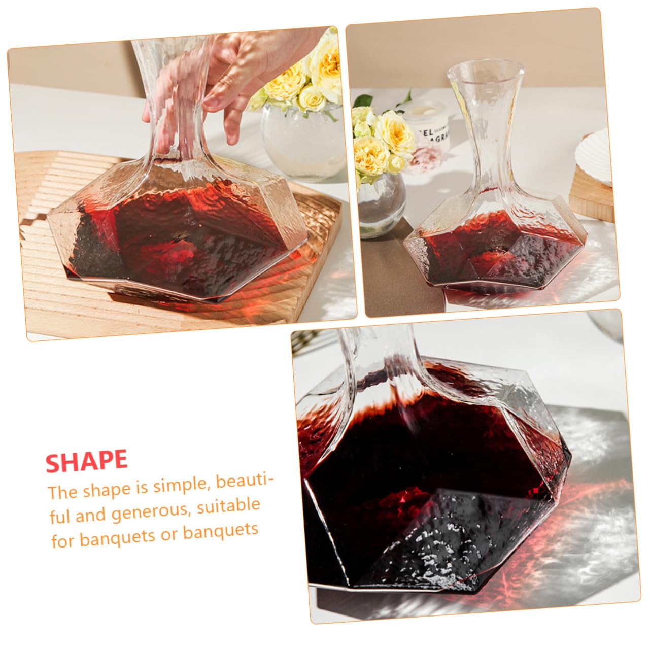 Mikinona Decanter per Vino in Vetro Geometrico Elegante Design Creativo, Stabile e Adatto per Ristoranti e Bar, per Conservazione lungo Termine