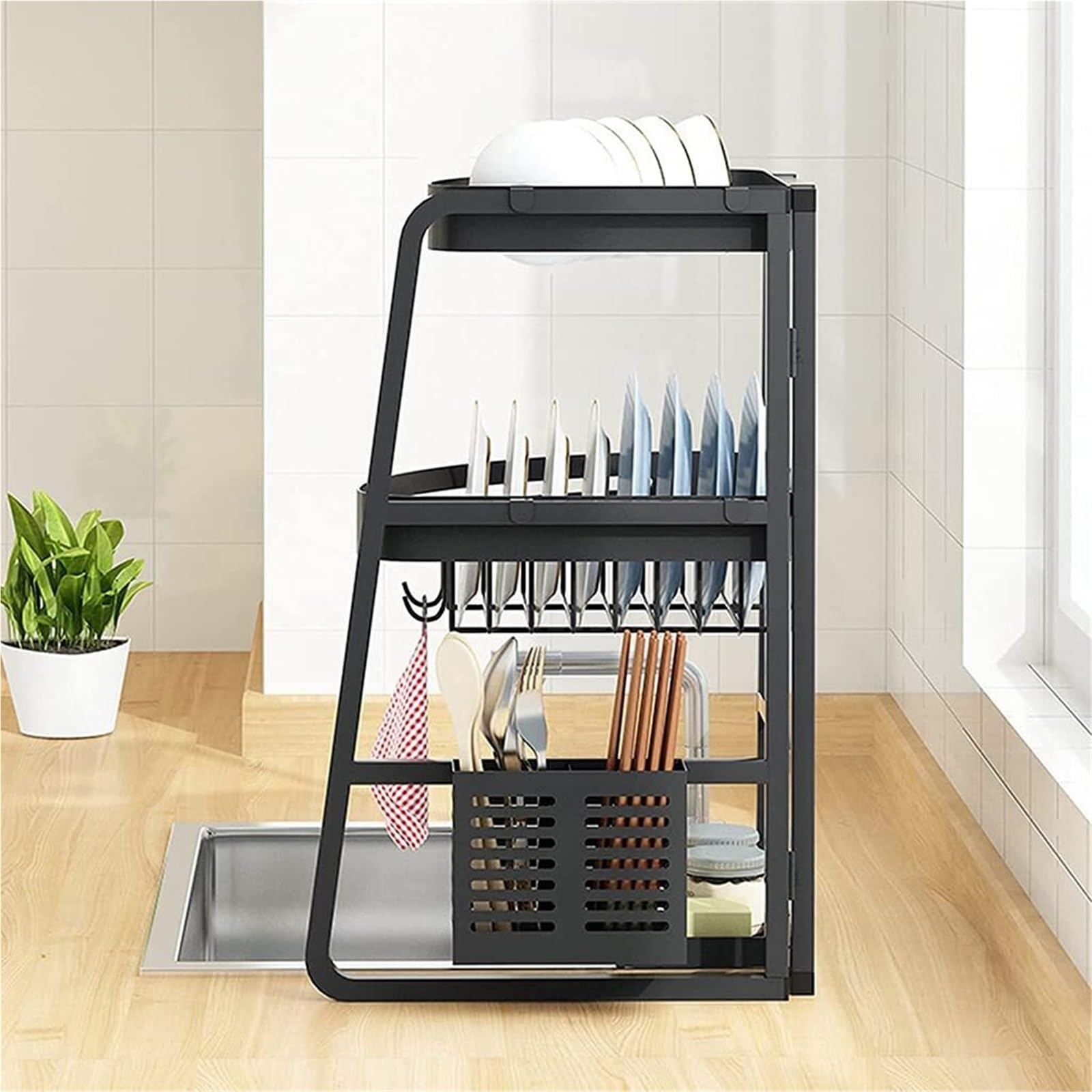 Escurridor de Platos Extra Grande de Acero Inoxidable de Dos Niveles escurridor de Platos