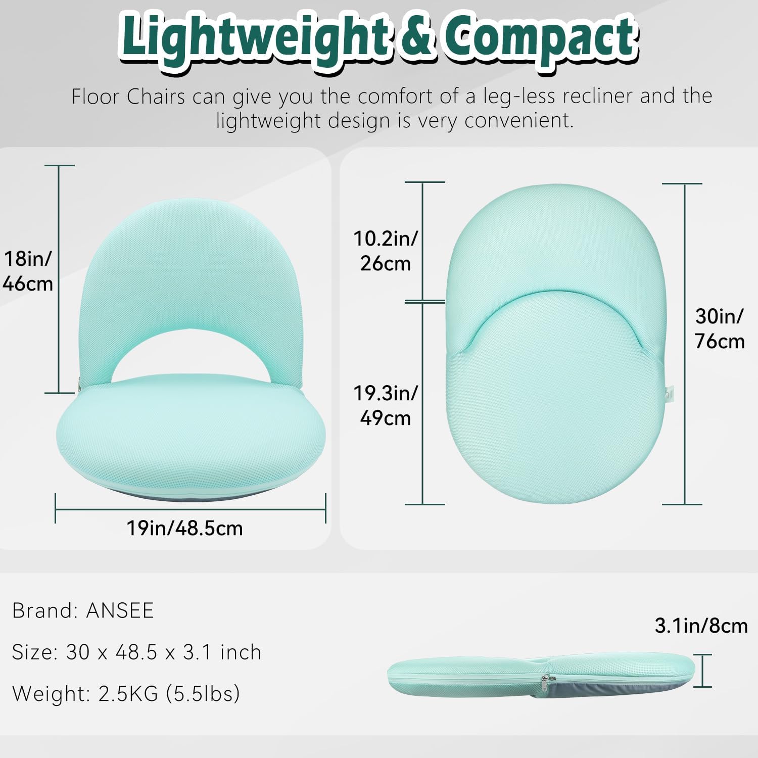 floor chair floor cushion folding padded gaming chair adjustable 5-position floor seat with back support for kids adult great for gaming reading meditating green