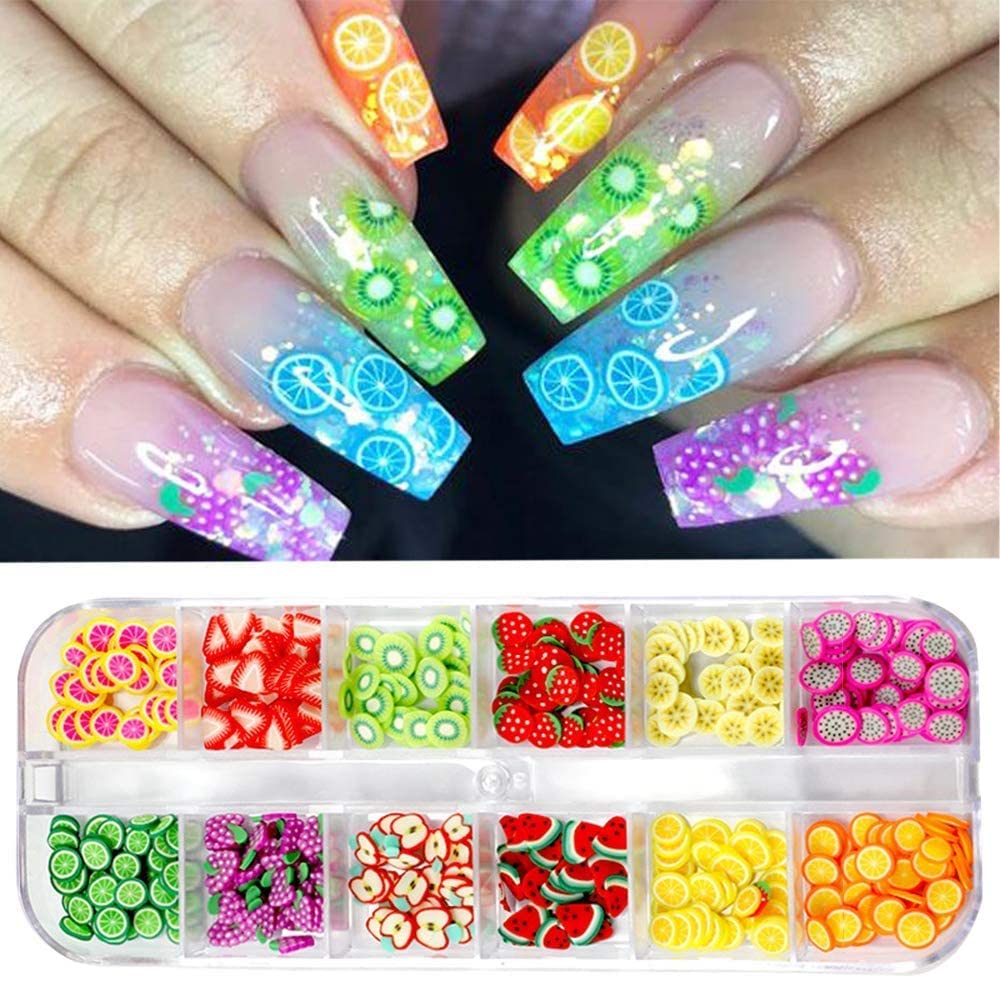 ALVRIO Nail Art Stamping Plate Kit - 2 Image Stamping Template 1 Stamper with Scraper 1 Box Fruit Fimo Slices 5 Pc Dotting Pen 5 Pc Nails Striping Tape Manicure DIY 1