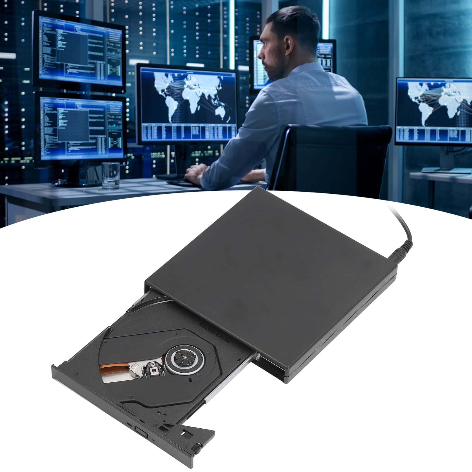 Unidad de CD DVD Externa, Escritura y Lectura de Alta Velocidad, Puerto USB Alimentado, Botón de Expulsión Equipado, Reproductor de CD DVD Delgado Portátil Compatible para Win para OS para Linux