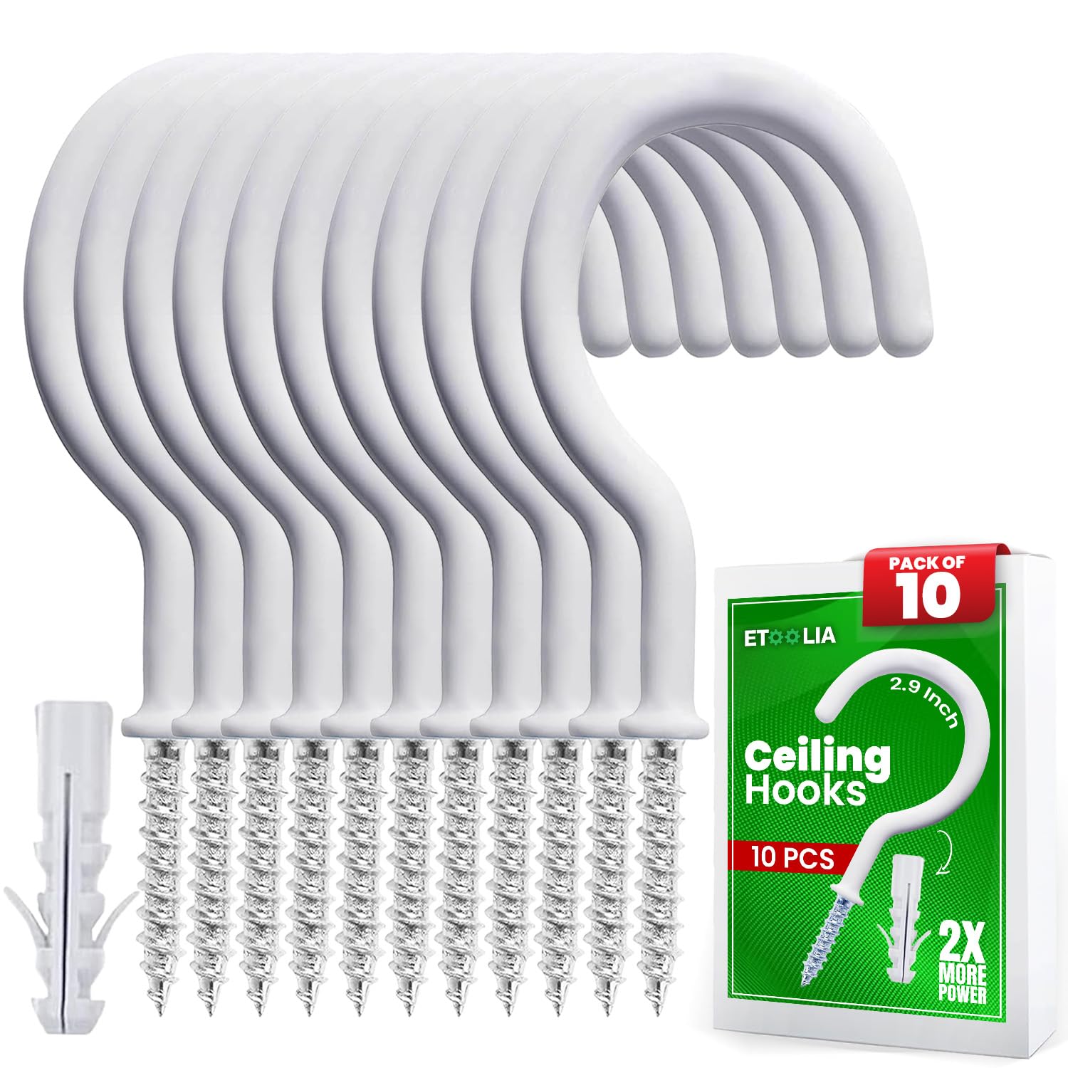 10 Pcs Ceiling Hooks for Hanging Plants 2 Inches White Vinyl Coated