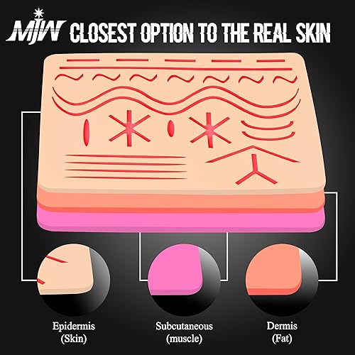 Miniatura 8 de Almohadillas de práctica de sutura de 3 capas con 14 heridas de 5 x 7 pulgadas, kit de práctica de sutura, almohadilla de silicona duradera para ser