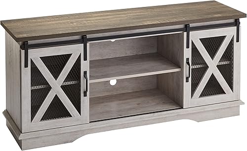 ROCKPOINT Moderno soporte de puerta corrediza de malla para televisores de hasta 65 pulgadas, 58 pulgadas, color marrón rústico