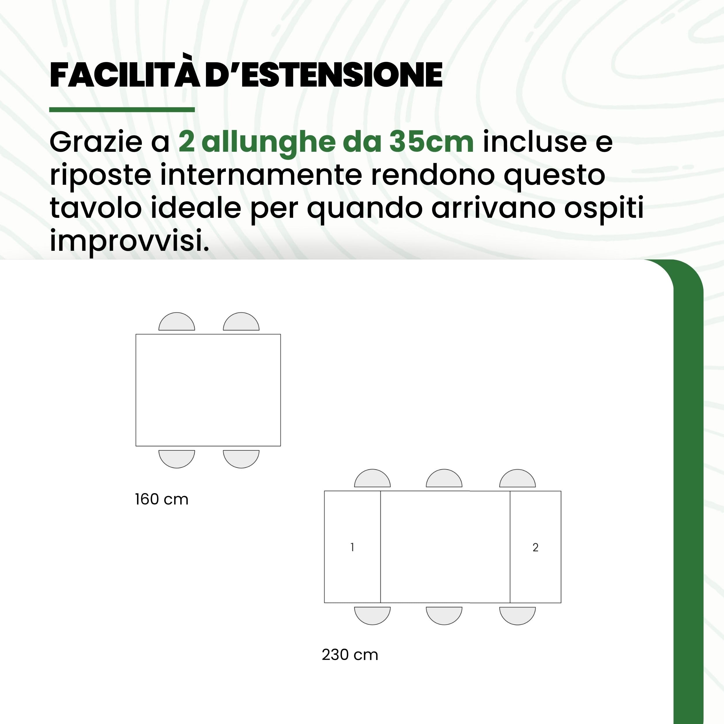 Mar.c.a. Design - Tavolo Rettangolare Allungabile fino a 230 cm., con gambe Tornite, Legno Massello, Noce scuro, Arte Povera, con 2 Allunghe da 35 cm. - Mis. 160X85X80 cm.