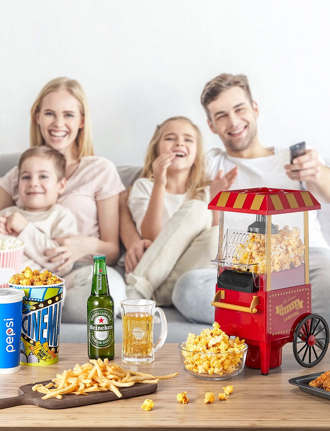 Palomitero, Aire Caliente Sin Grasa Aceita, Vintage Máquina de Palomitas con Gran Capacidad, Libre de BPA, Rojo [Clase de eficiencia energética A+++]