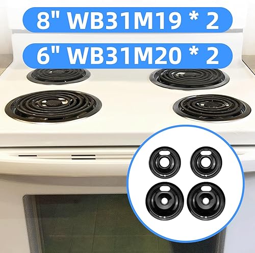 Miniatura 5 de Black Stove Burner Drip Pans Replacement for GE Hotpoint Electric Stove Burner, (2) 8" WB31M19 (2) 6" WB31M20 Set by APPLIANCEMATES