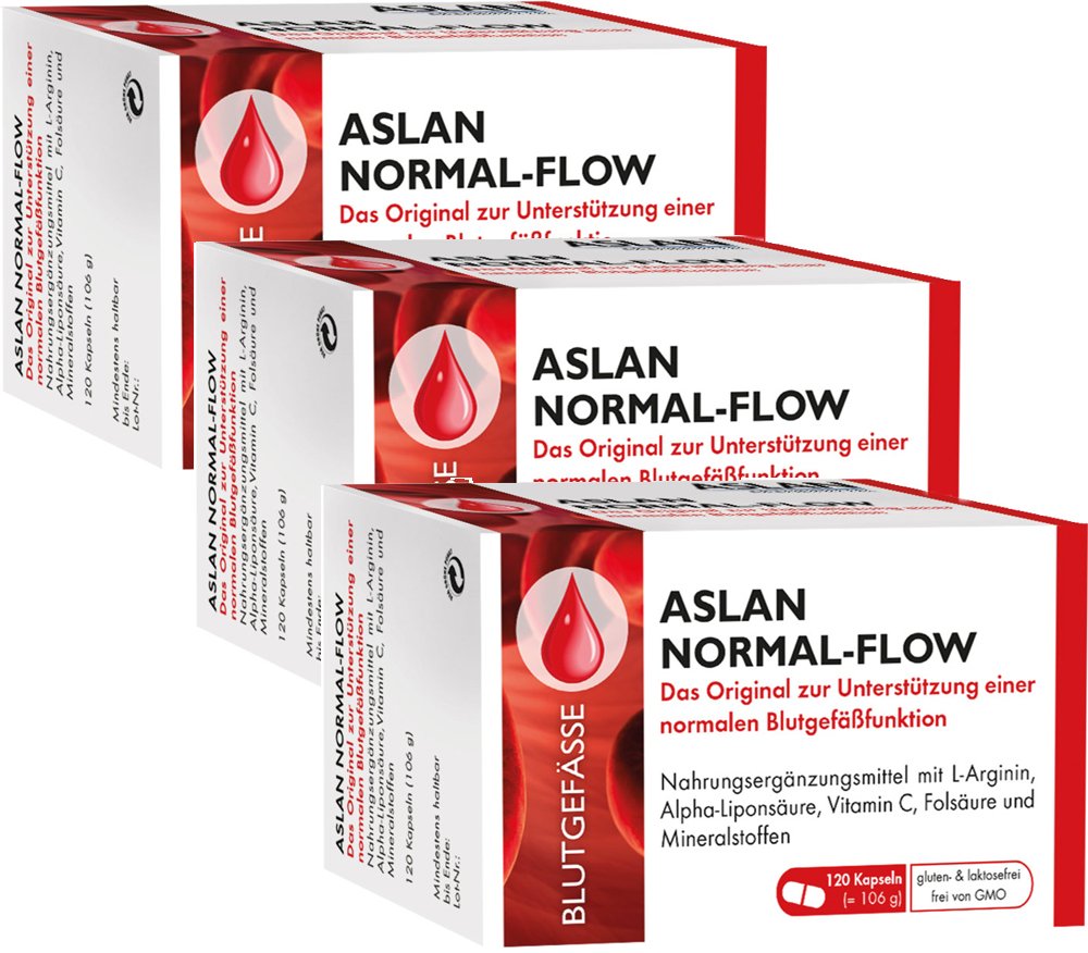 ASLAN Normal-Flow, 3-Monatspackung (360 Kapseln) – Nahrungsergänzung mit 2.500 mg L-Arginin, Zink für den normalen Testosteronspiegel, Vitamin C zur Unterstützung der normalen Blutgefäßfunktion